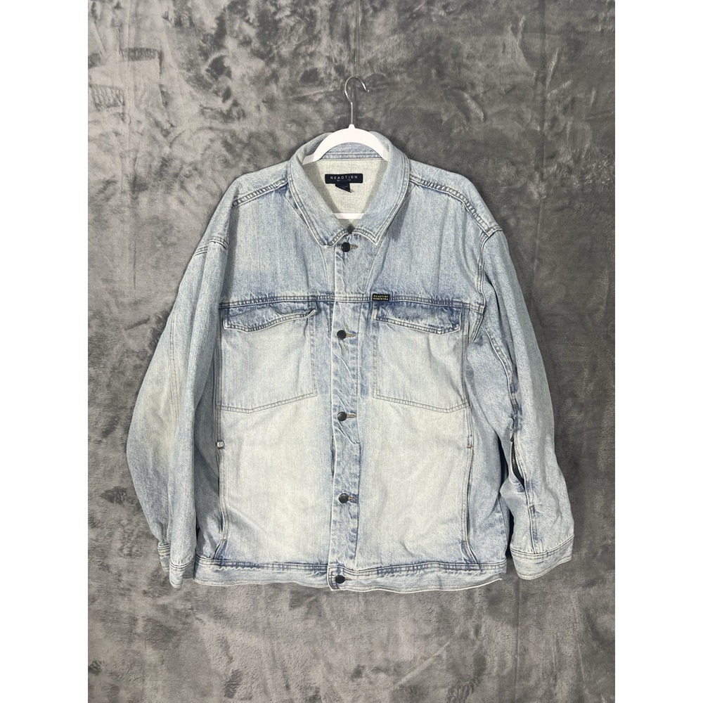 Reaction Kenneth Cole Mens Light Wash Blue Denim Trucker Jacket Cotton L